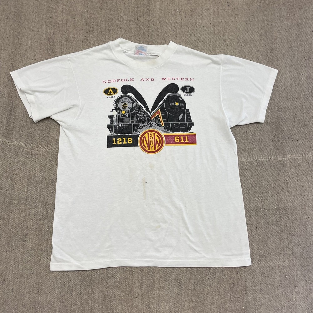vintage‎ Norfolk and western shirt mens large white 1990s trains USA